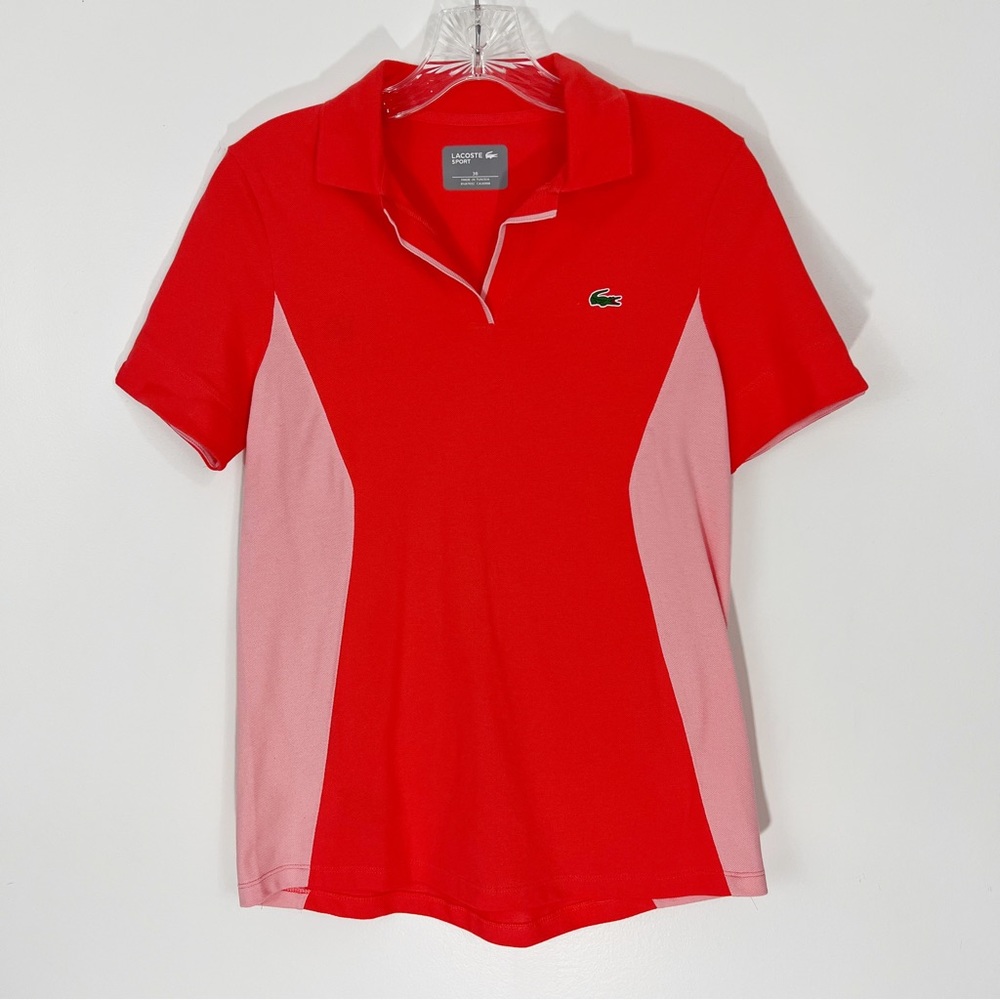 Lacoste Sport Polo Short Sleeve Golf Red Pink Stretch Shirt Size 36 NWT